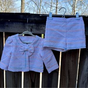 Janie and Jack Pink and Blue Tweed Jacket and Short Set